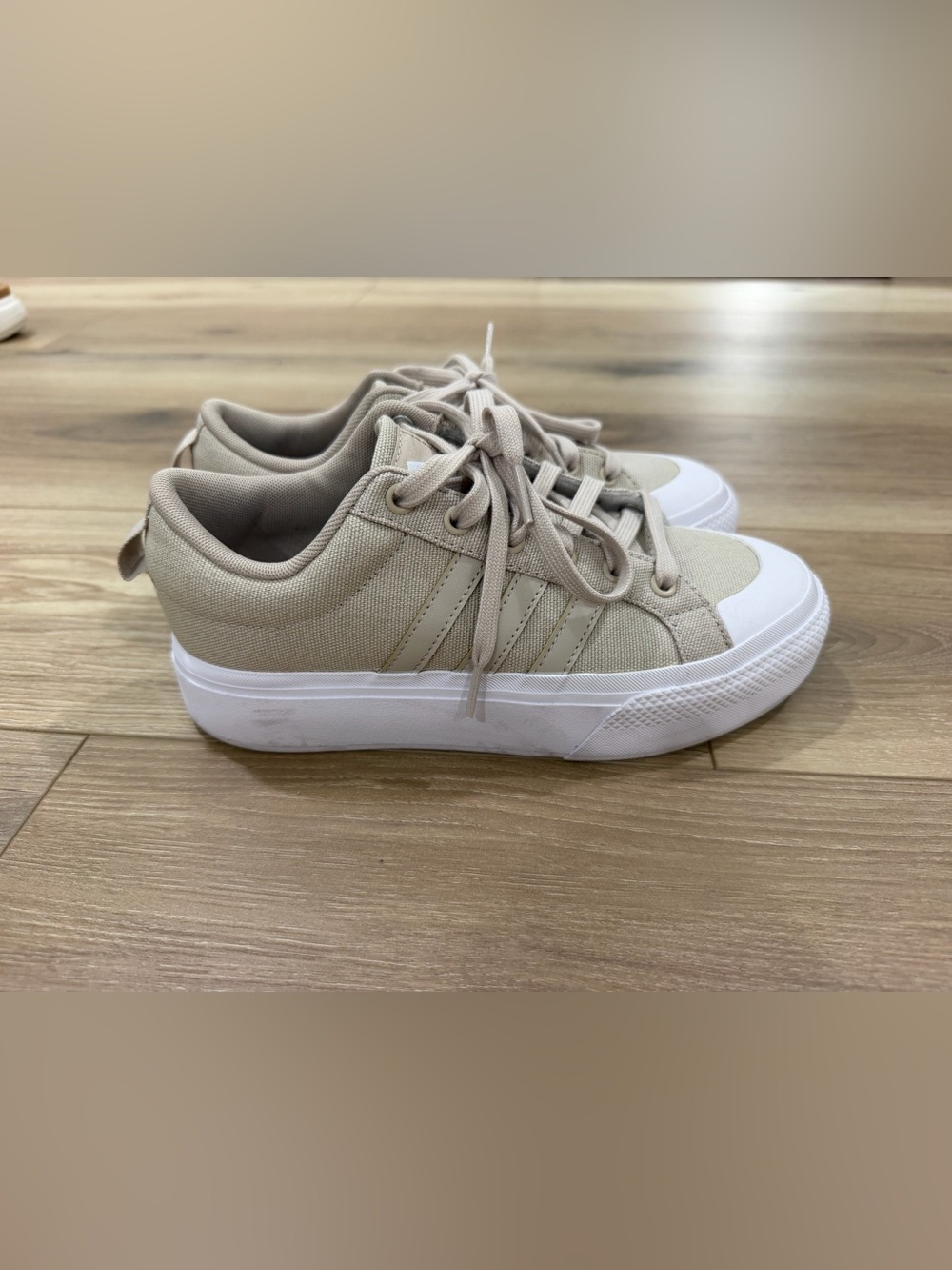 adidas Women's Beige Canvas Sneakers with White Soles